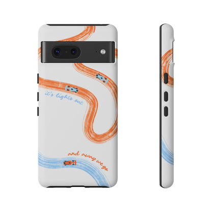 McLaren F1 Phone Case Orange and Blue Painted "its lights out and away we go", Trendy F1 Gift, Formula 1 Gift, Cute F1 Phone Case