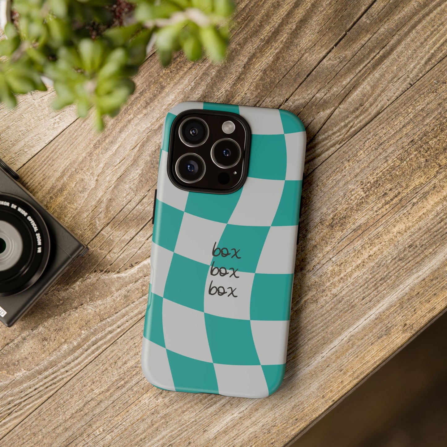 Mercedes Teal and Grey Checkered F1 Phone Case, Box Box Box F1 Phone Case