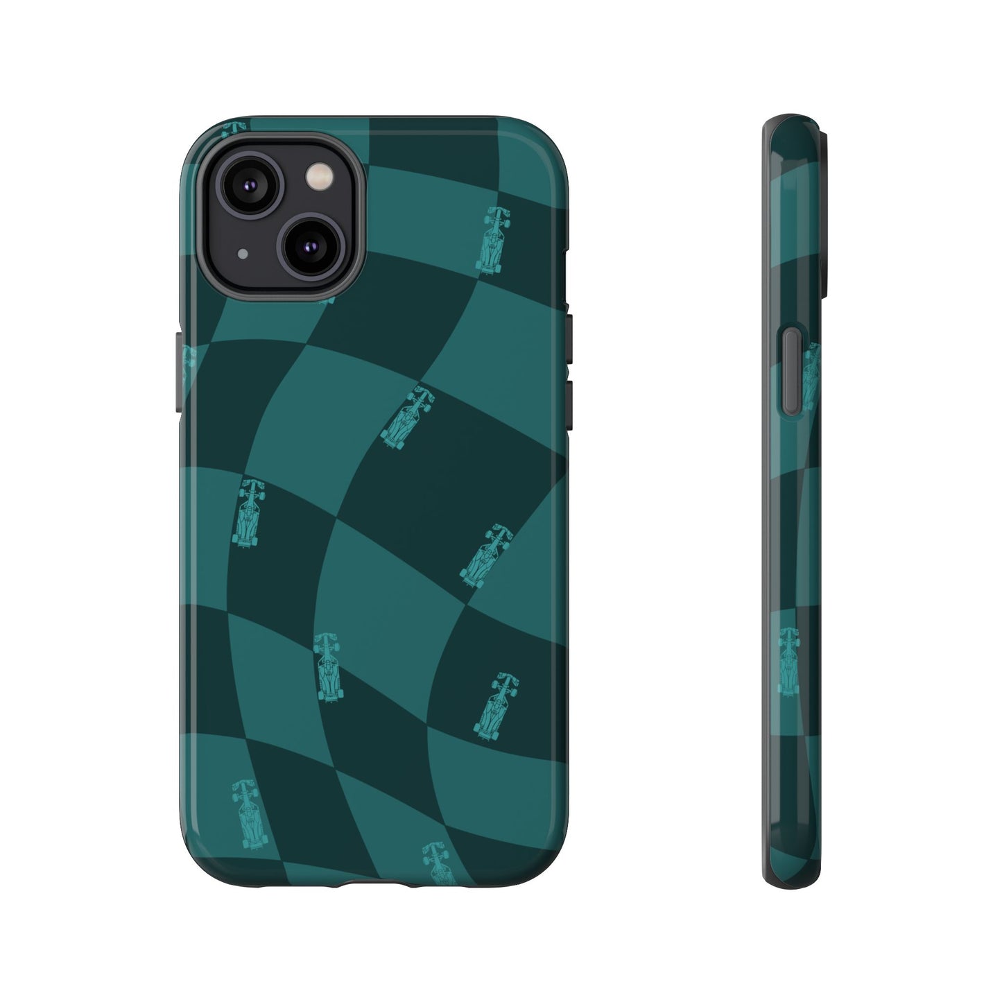 F1 Phone Case Teal Checkered Design, Trendy F1 Gift, Formula 1 Gift, Cute F1 Phone Case, Unique Formula One Phone Case