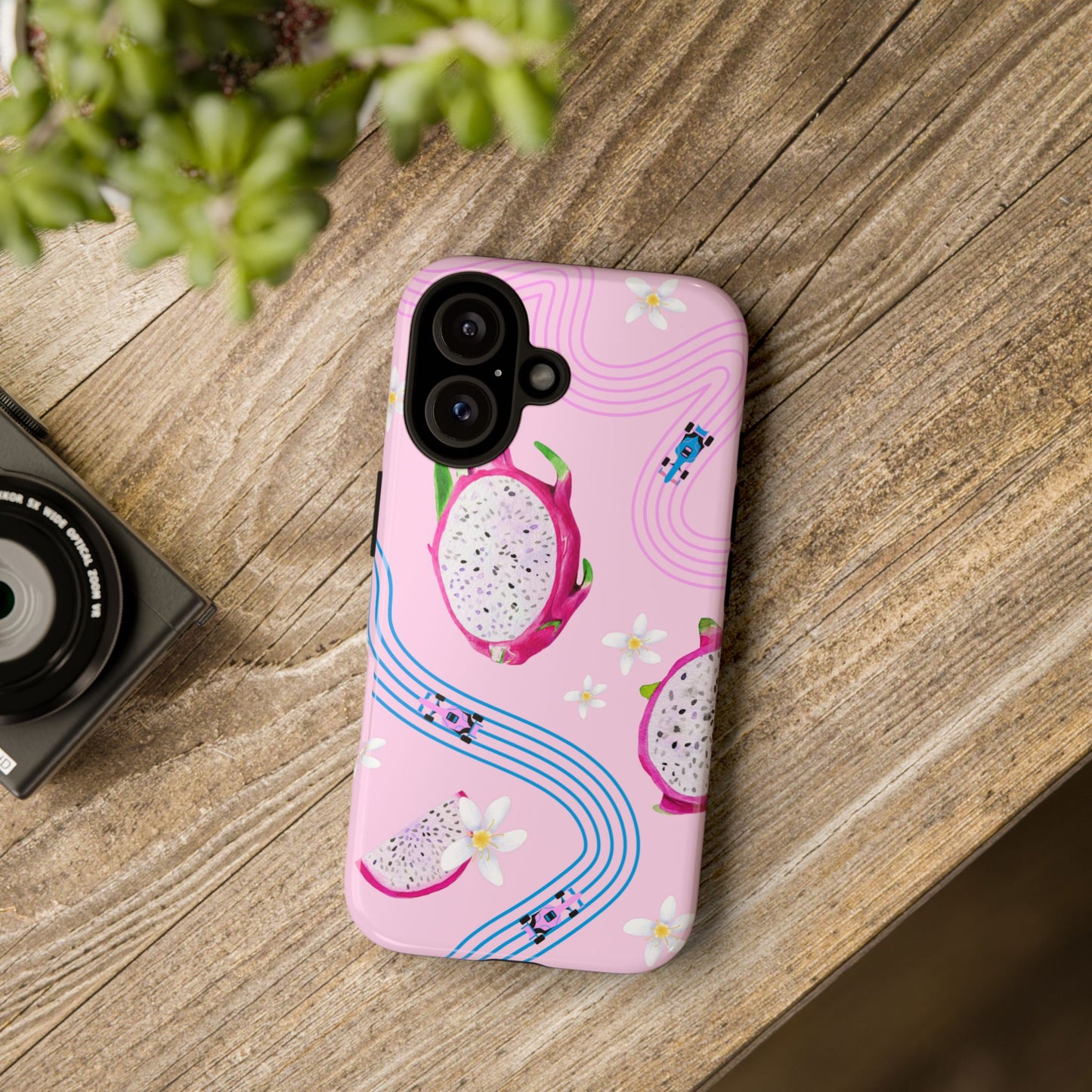 Pink F1 Alpine and Dragonfruit Phone Case, Trendy F1 Gift, Formula 1 Gift, Cute Fruit F1 Phone Case, Unique Phone Case