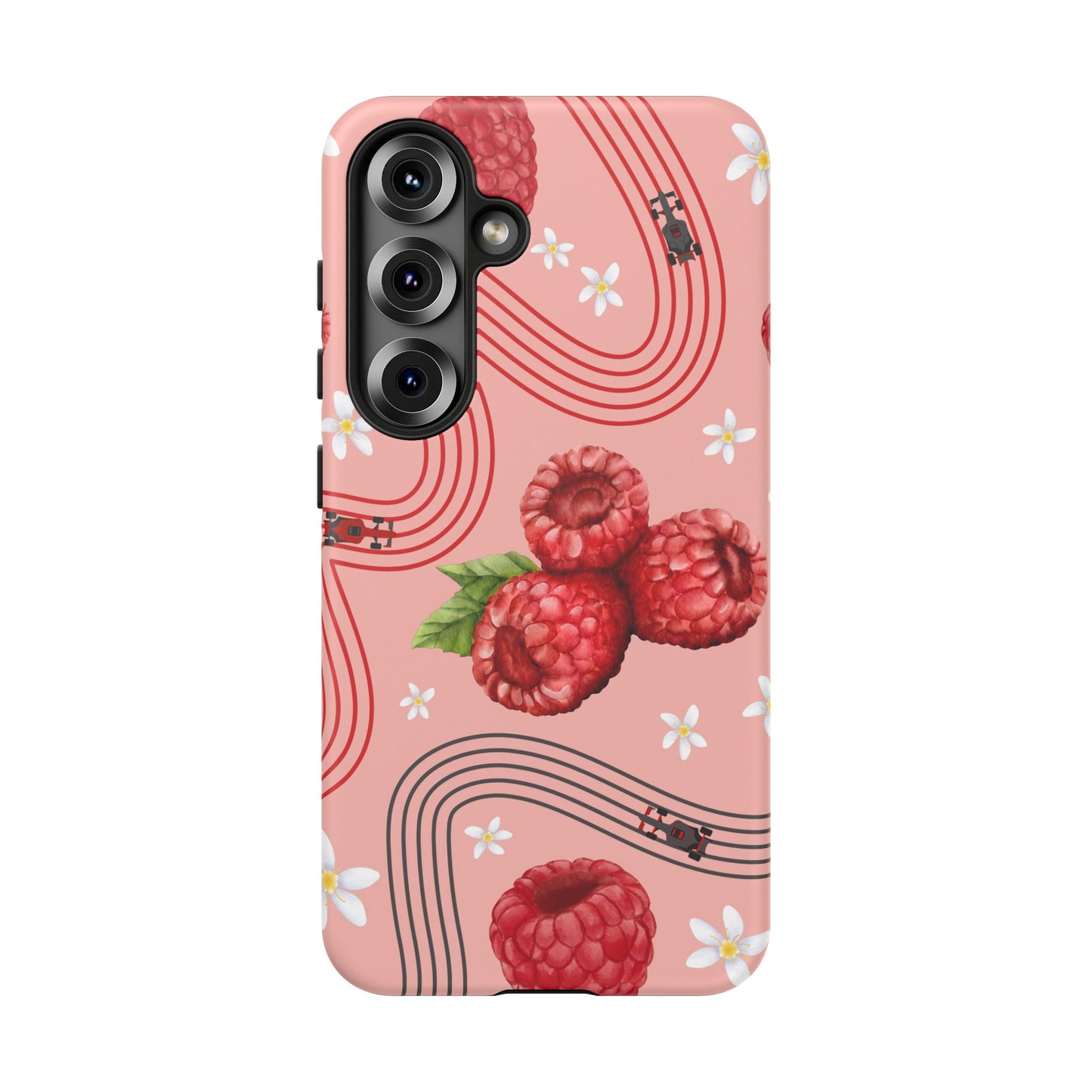Red F1 Haas and Raspberries Phone Case, Trendy F1 Gift, Formula 1 Gift, Cute Fruit F1 Phone Case, Unique Phone Case