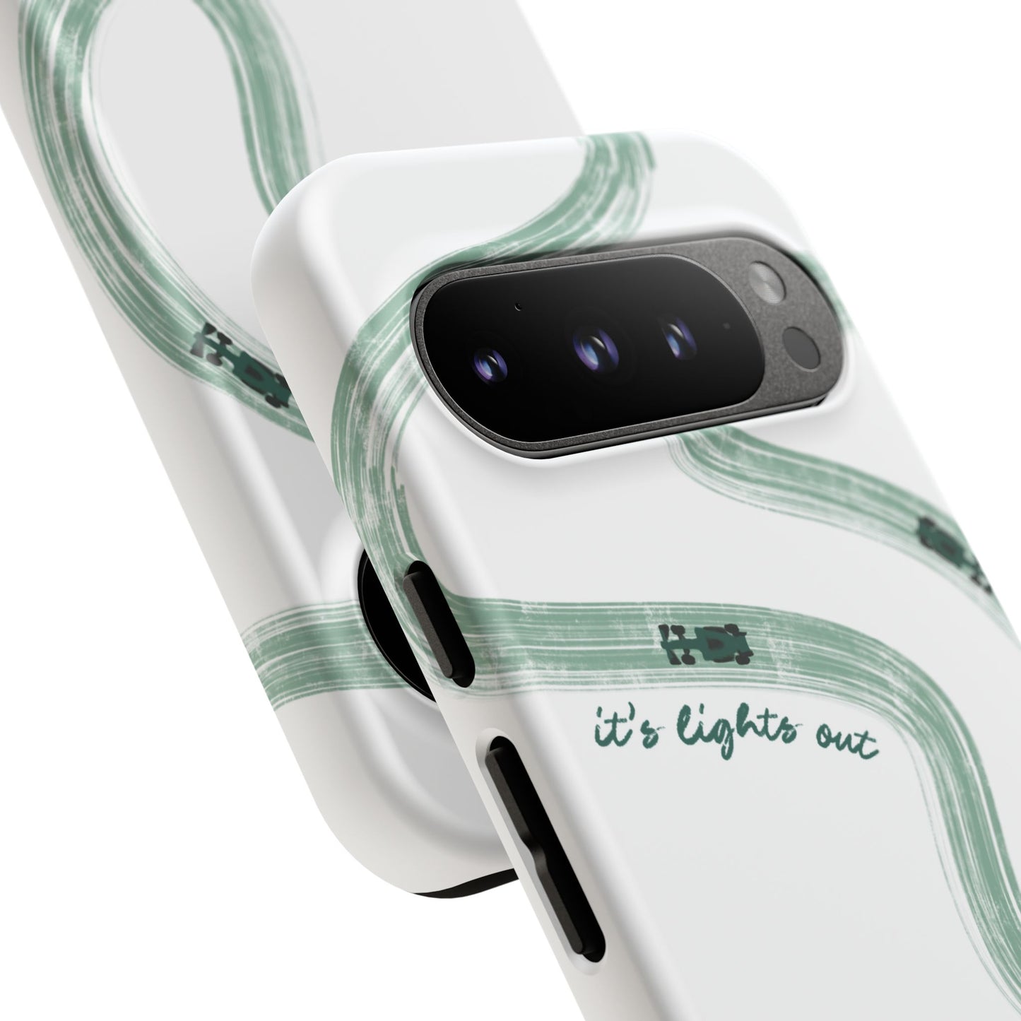 F1 Phone Case Green Painted "its lights out and away we go", Trendy F1 Gift, Formula 1 Gift, Cute F1 Phone Case, Gift for F1 Fans