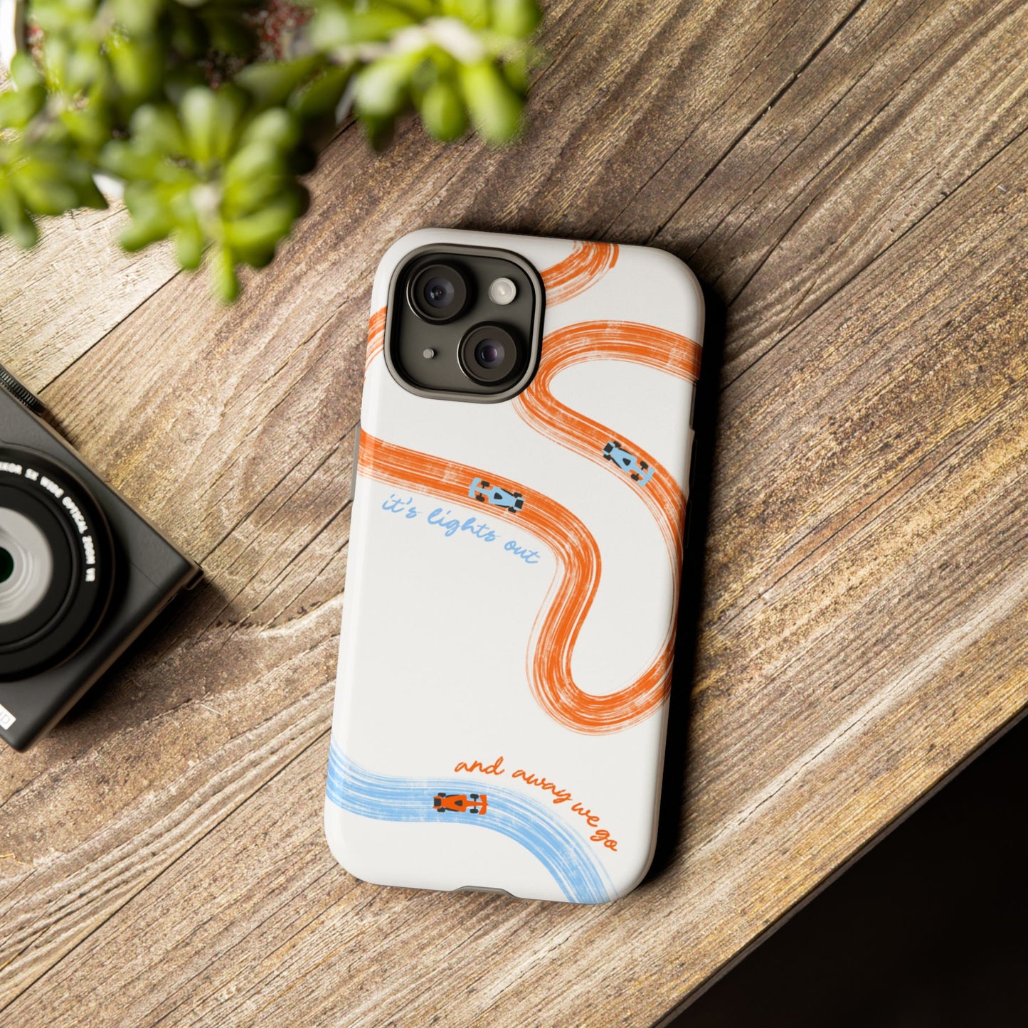 McLaren F1 Phone Case Orange and Blue Painted "its lights out and away we go", Trendy F1 Gift, Formula 1 Gift, Cute F1 Phone Case