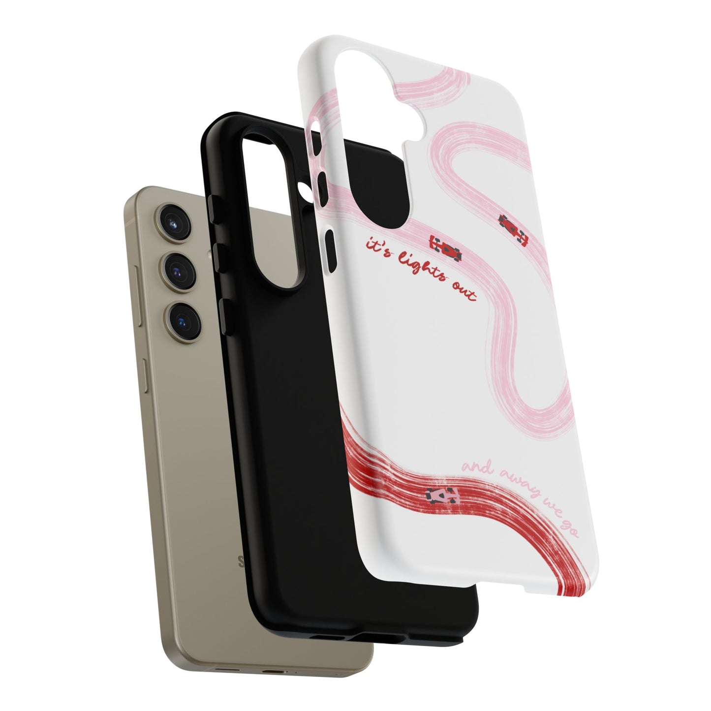 F1 Phone Case Pink and Red Painted "its lights out and away we go", Trendy F1 Gift, Formula 1 Gift, Cute F1 Phone Case, Unique Phone Case