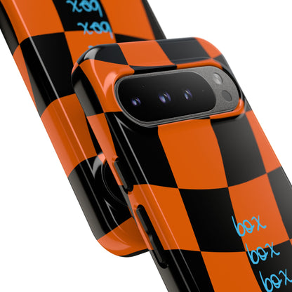 McLaren Orange and Black Checkered F1 Phone Case, Box Box Box F1 Phone Case