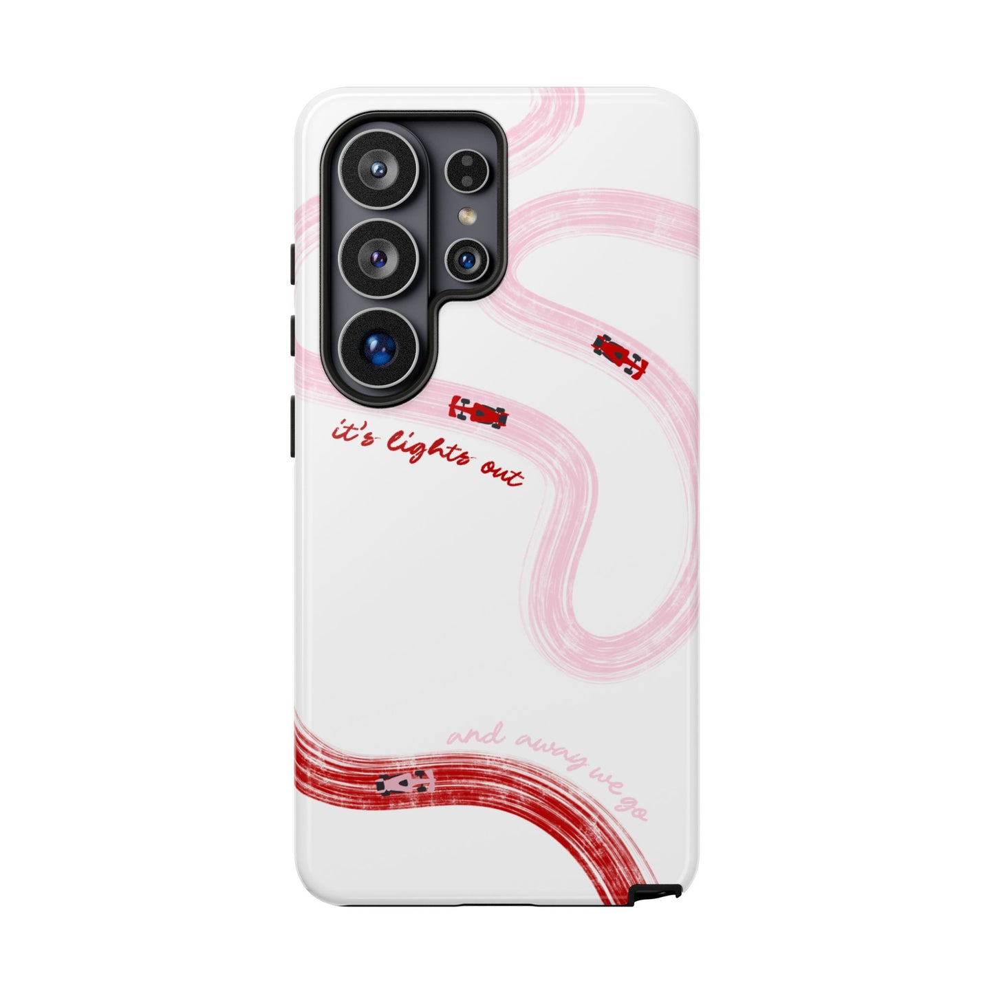 F1 Phone Case Pink and Red Painted "its lights out and away we go", Trendy F1 Gift, Formula 1 Gift, Cute F1 Phone Case, Unique Phone Case