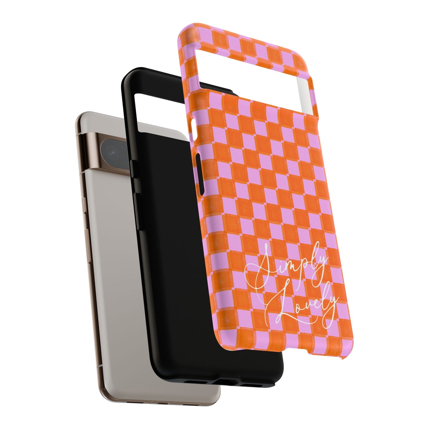Simply Lovely Orange and Pink Checkered F1 Phone Case Design, Trendy F1 Gift, Formula 1 Gift, Cute F1 Phone Case