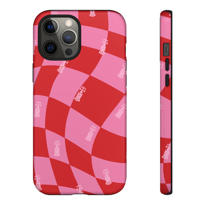 F1 Phone Case Pink and Red Checkerboard Design, Trendy F1 Gift, Girly Formula 1 Gift, Cute F1 Phone Case, Unique Formula One Phone Case