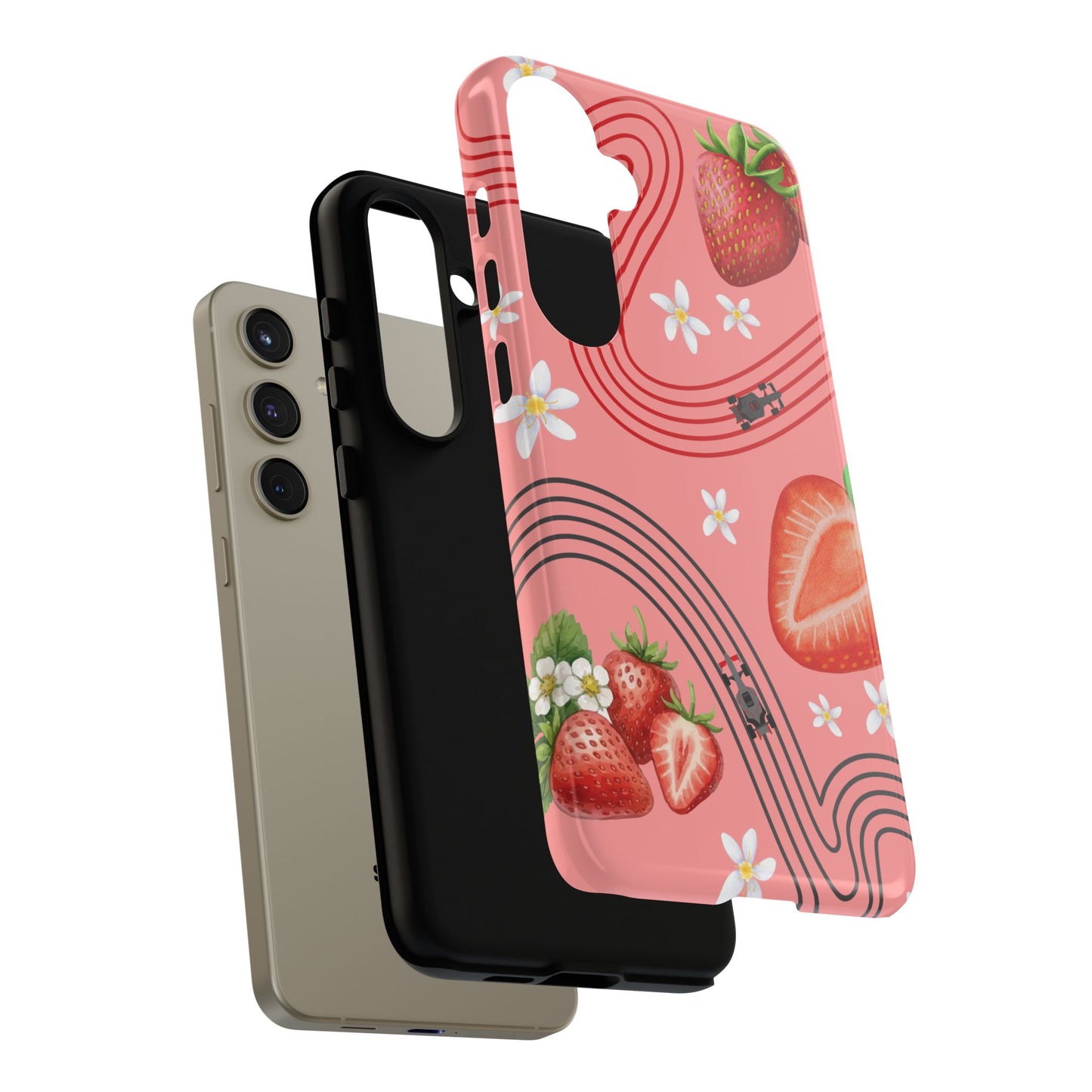 Red F1 Audi and Strawberries Phone Case, Trendy F1 Gift, Formula 1 Gift, Cute Fruit F1 Phone Case, Unique Phone Case