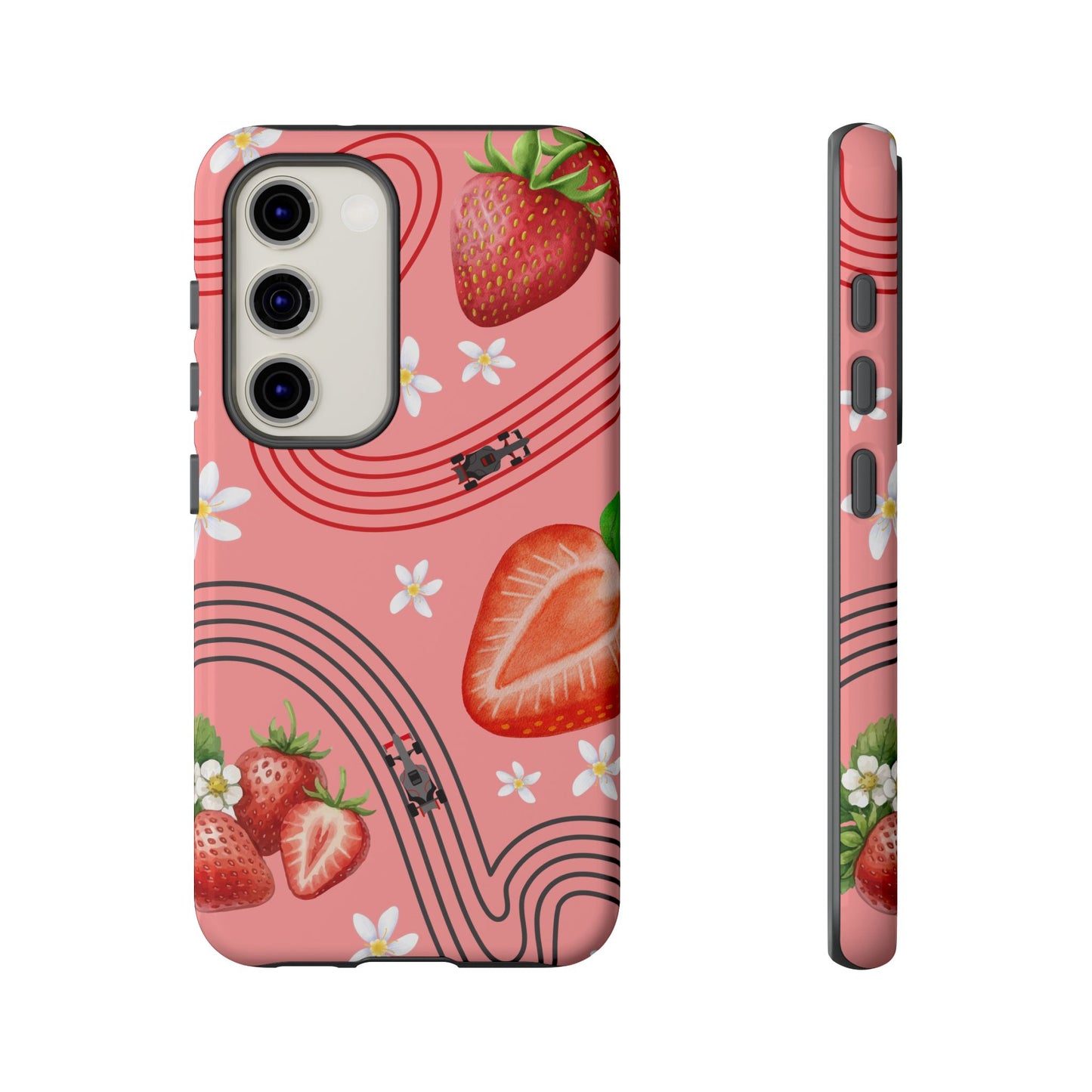 Red F1 Audi and Strawberries Phone Case, Trendy F1 Gift, Formula 1 Gift, Cute Fruit F1 Phone Case, Unique Phone Case