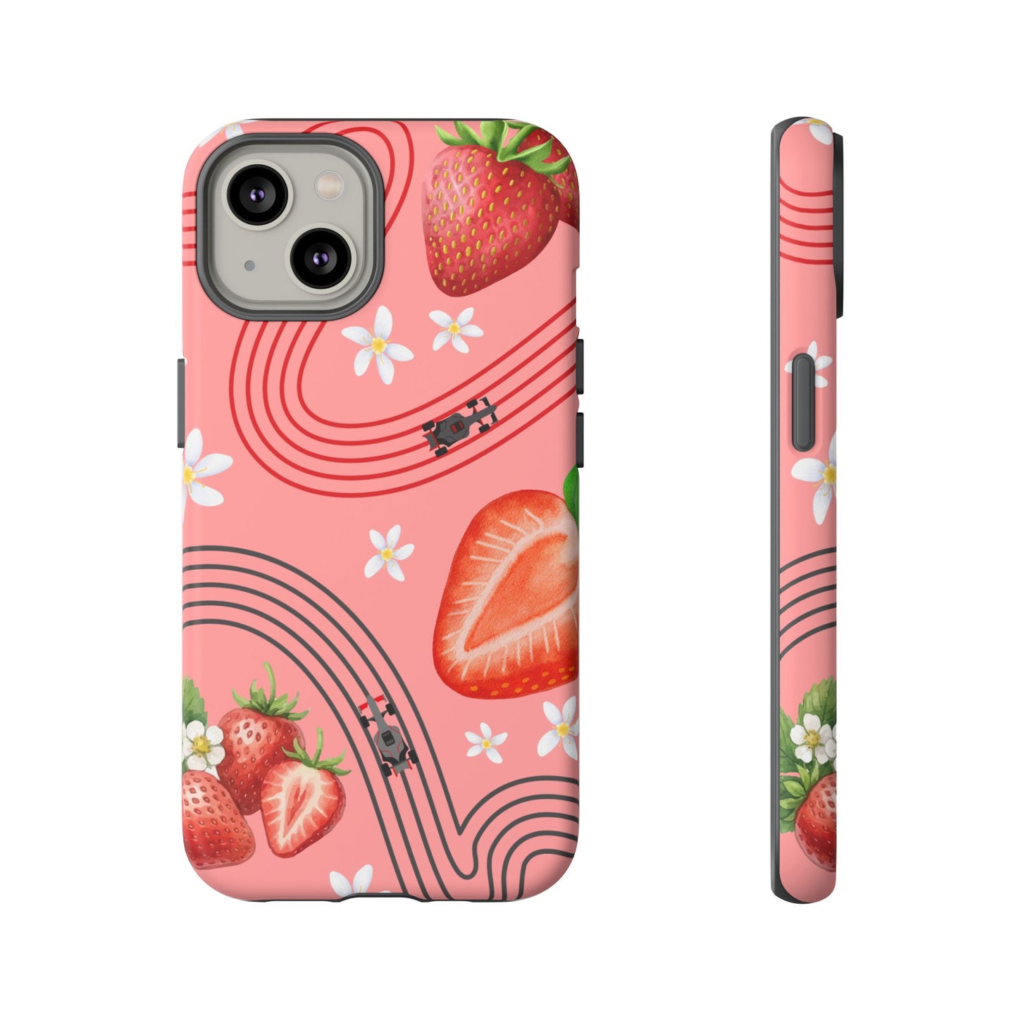 Red F1 Audi and Strawberries Phone Case, Trendy F1 Gift, Formula 1 Gift, Cute Fruit F1 Phone Case, Unique Phone Case