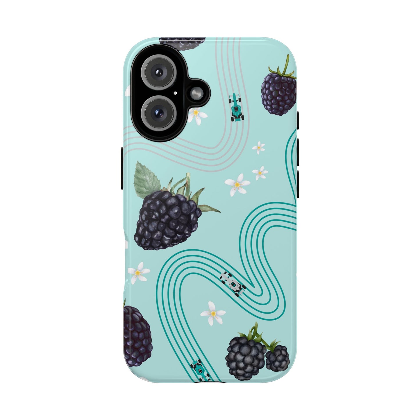 Teal F1 Mercedes and Blackberries Phone Case , Trendy F1 Gift, Formula 1 Gift, Cute Fruit F1 Phone Case, Unique Phone Case