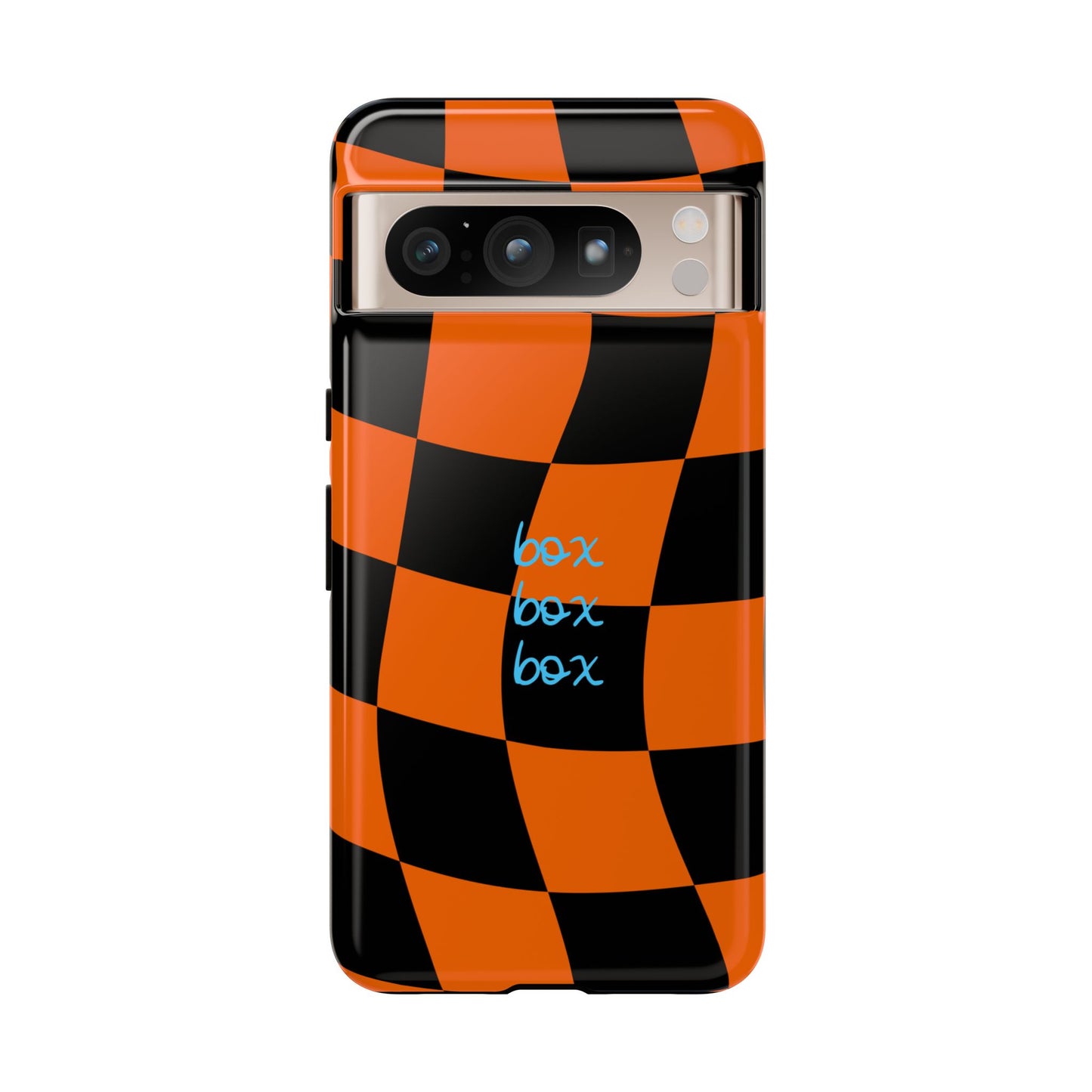 McLaren Orange and Black Checkered F1 Phone Case, Box Box Box F1 Phone Case