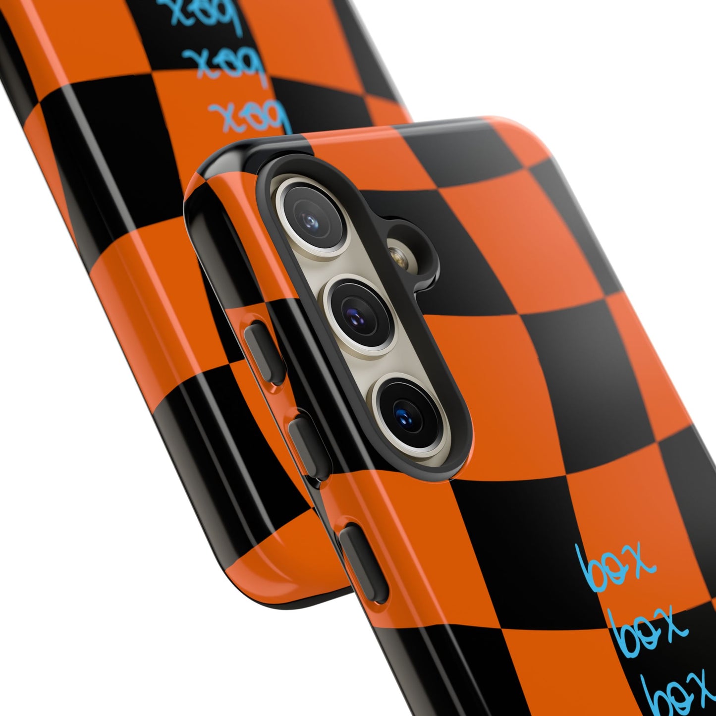 McLaren Orange and Black Checkered F1 Phone Case, Box Box Box F1 Phone Case