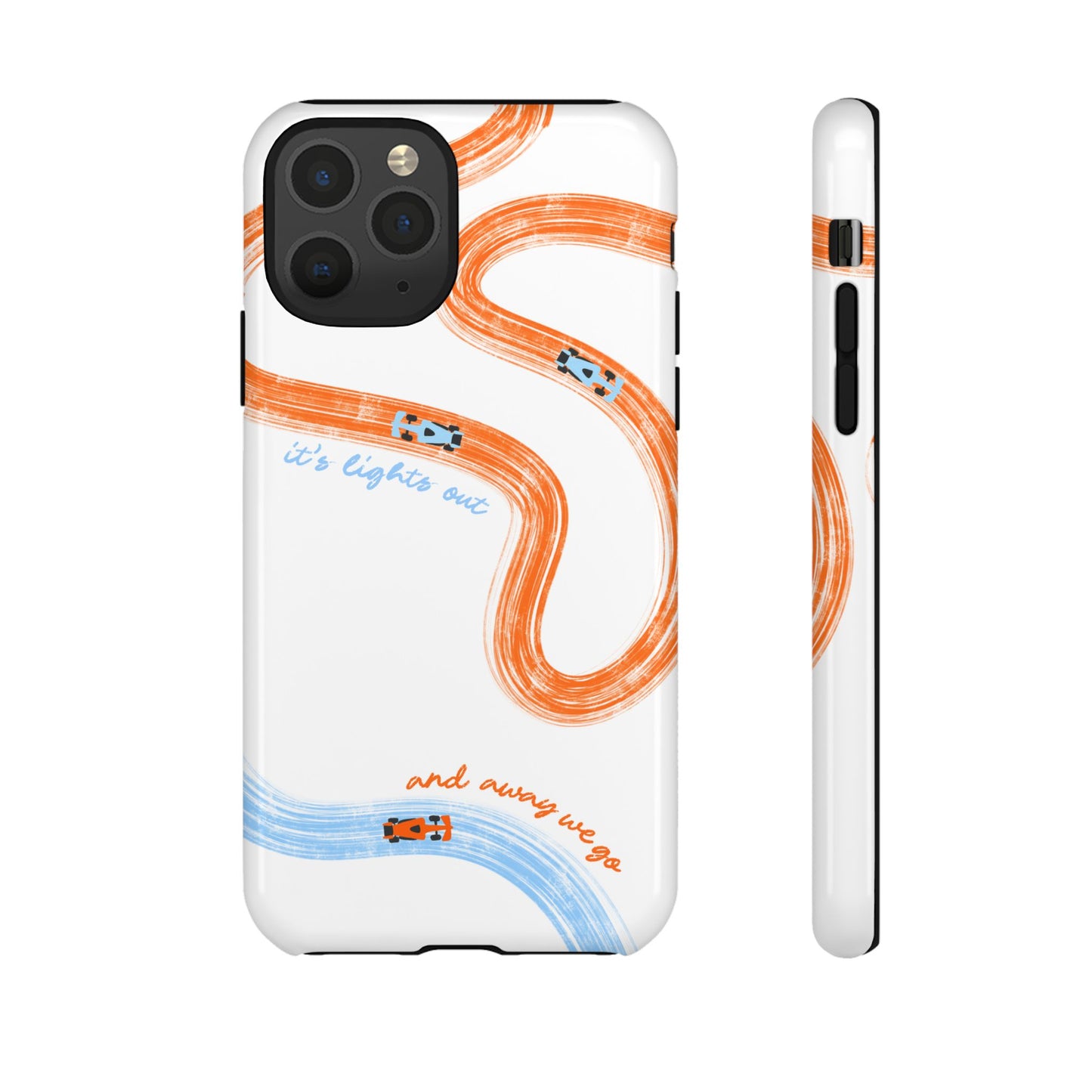 McLaren F1 Phone Case Orange and Blue Painted "its lights out and away we go", Trendy F1 Gift, Formula 1 Gift, Cute F1 Phone Case