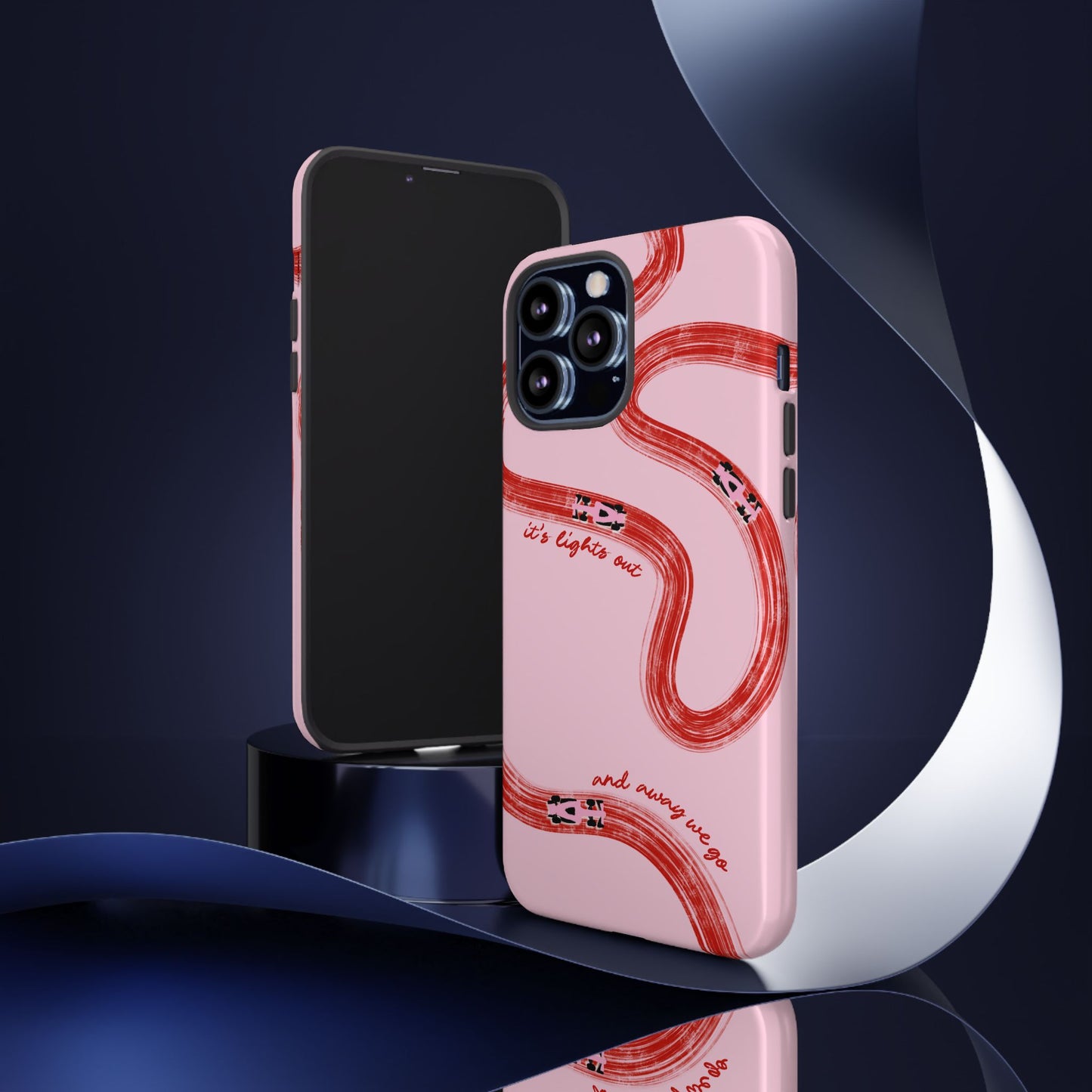 F1 Phone Case Pink and Red Painted "its lights out and away we go", Trendy F1 Gift, Formula 1 Gift, Cute F1 Phone Case, Unique Phone Case