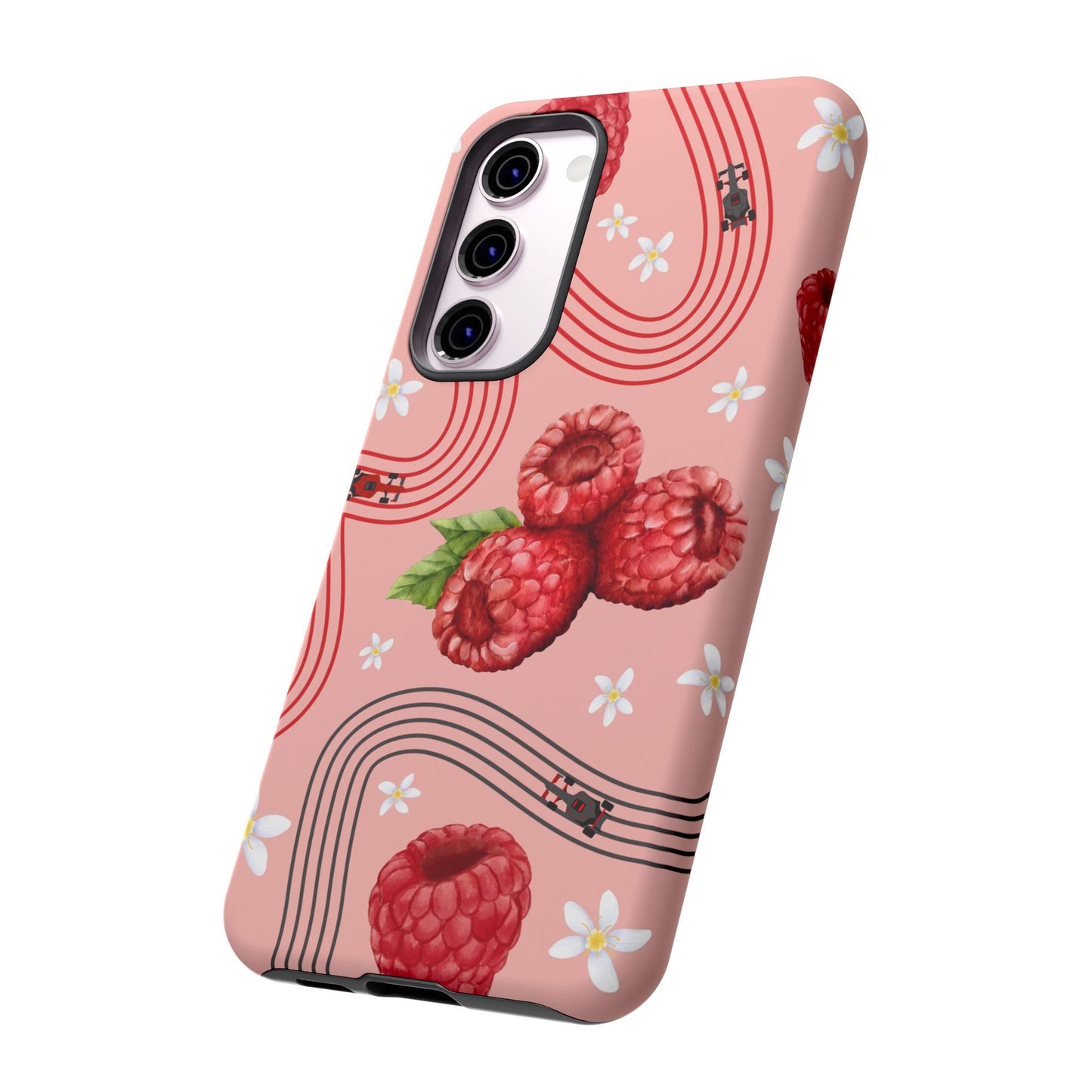 Red F1 Haas and Raspberries Phone Case, Trendy F1 Gift, Formula 1 Gift, Cute Fruit F1 Phone Case, Unique Phone Case