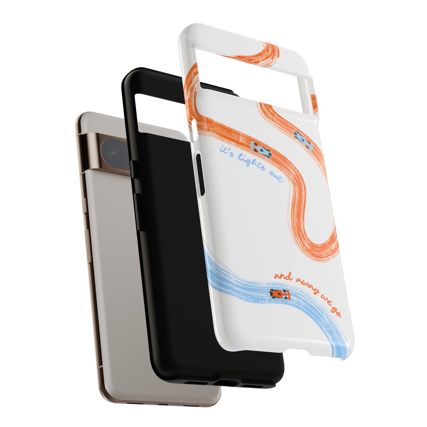 McLaren F1 Phone Case Orange and Blue Painted "its lights out and away we go", Trendy F1 Gift, Formula 1 Gift, Cute F1 Phone Case