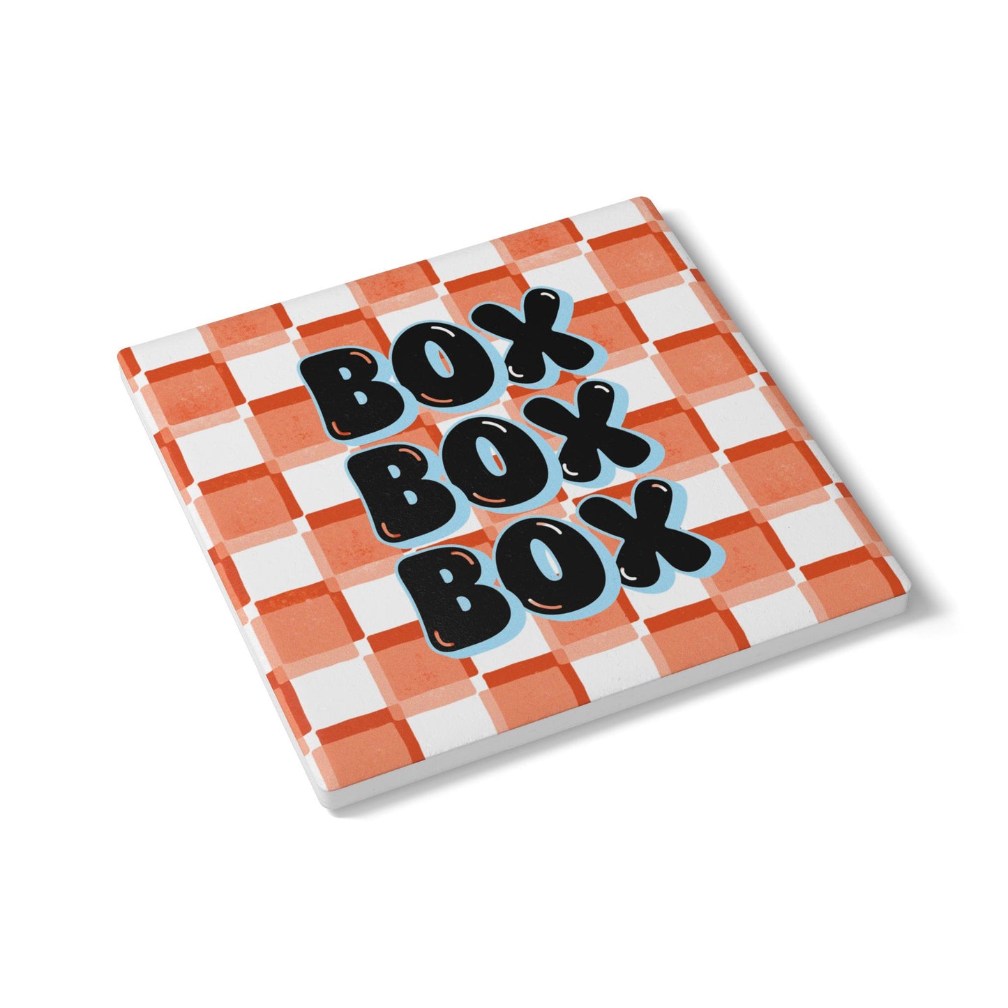 McLaren F1 Orange and Blue Checkered Ceramic Coaster | Curved Tracks with Tiny Cars