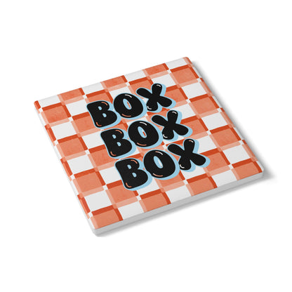 McLaren F1 Orange and Blue Checkered Ceramic Coaster | Curved Tracks with Tiny Cars