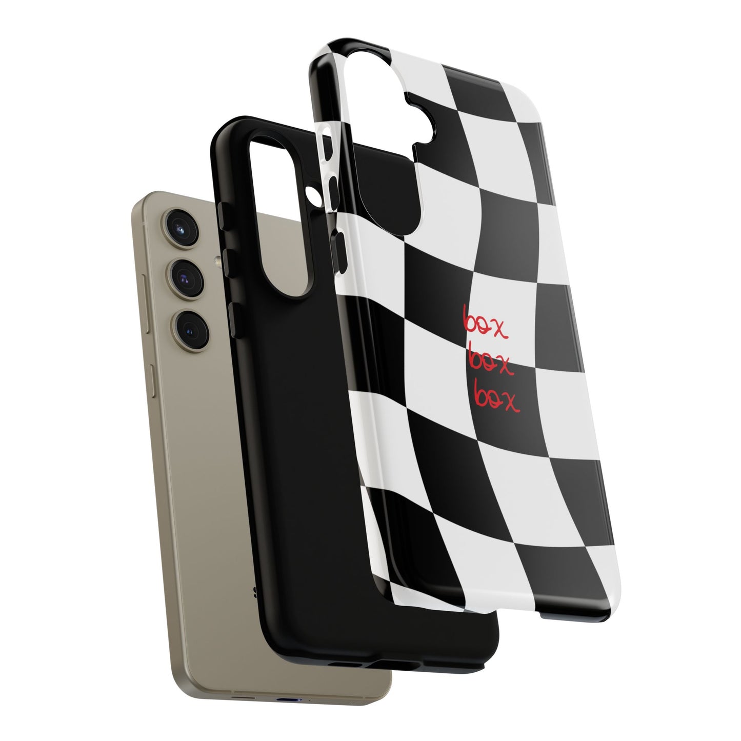 Black and Red Checkered F1 Phone Case, Box Box Box F1 Phone Case