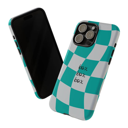 Mercedes Teal and Grey Checkered F1 Phone Case, Box Box Box F1 Phone Case