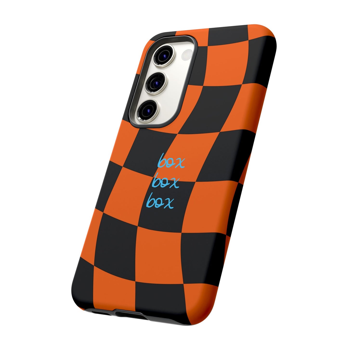 McLaren Orange and Black Checkered F1 Phone Case, Box Box Box F1 Phone Case