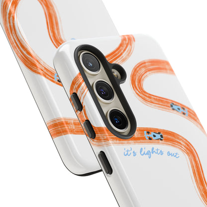 McLaren F1 Phone Case Orange and Blue Painted "its lights out and away we go", Trendy F1 Gift, Formula 1 Gift, Cute F1 Phone Case
