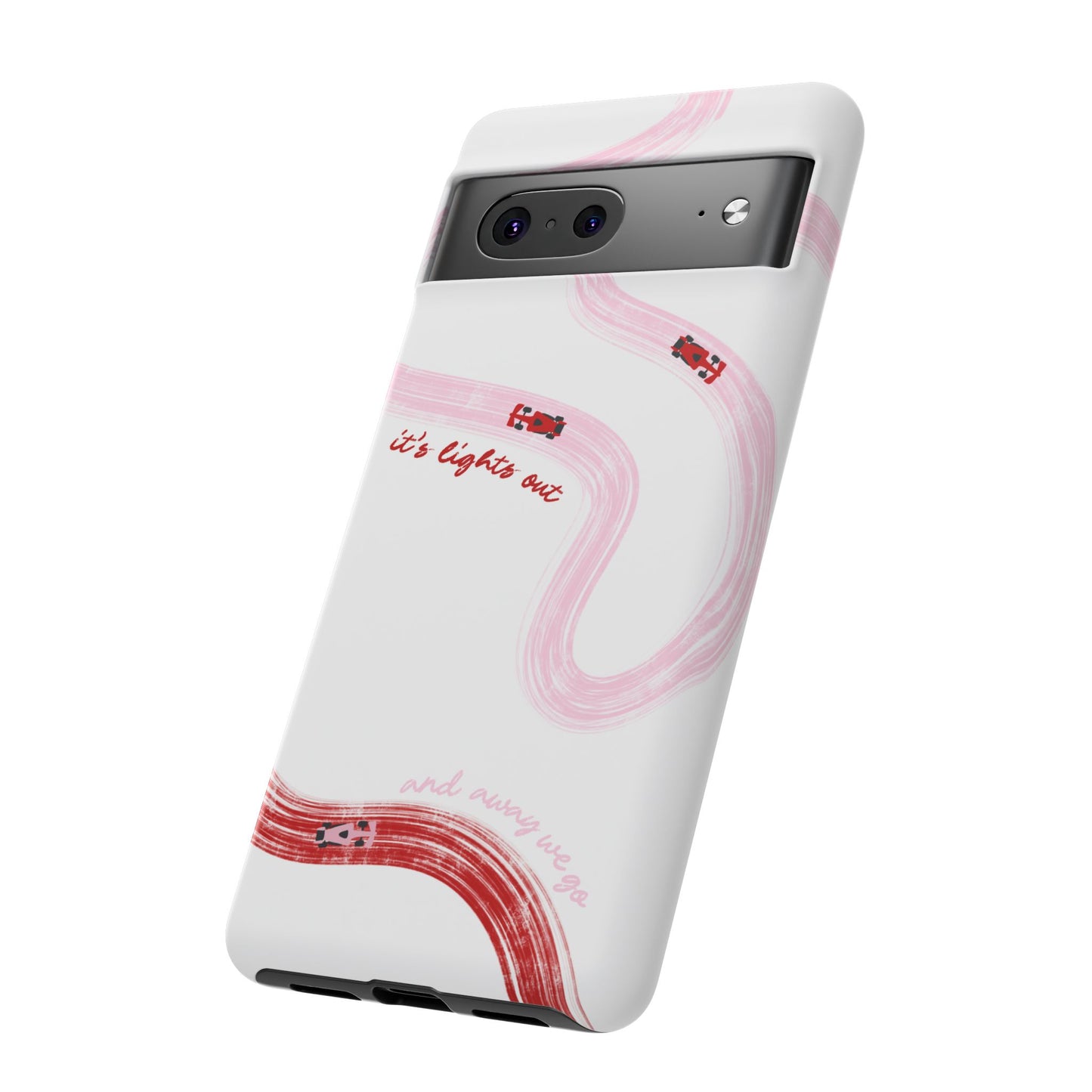 F1 Phone Case Pink and Red Painted "its lights out and away we go", Trendy F1 Gift, Formula 1 Gift, Cute F1 Phone Case, Unique Phone Case