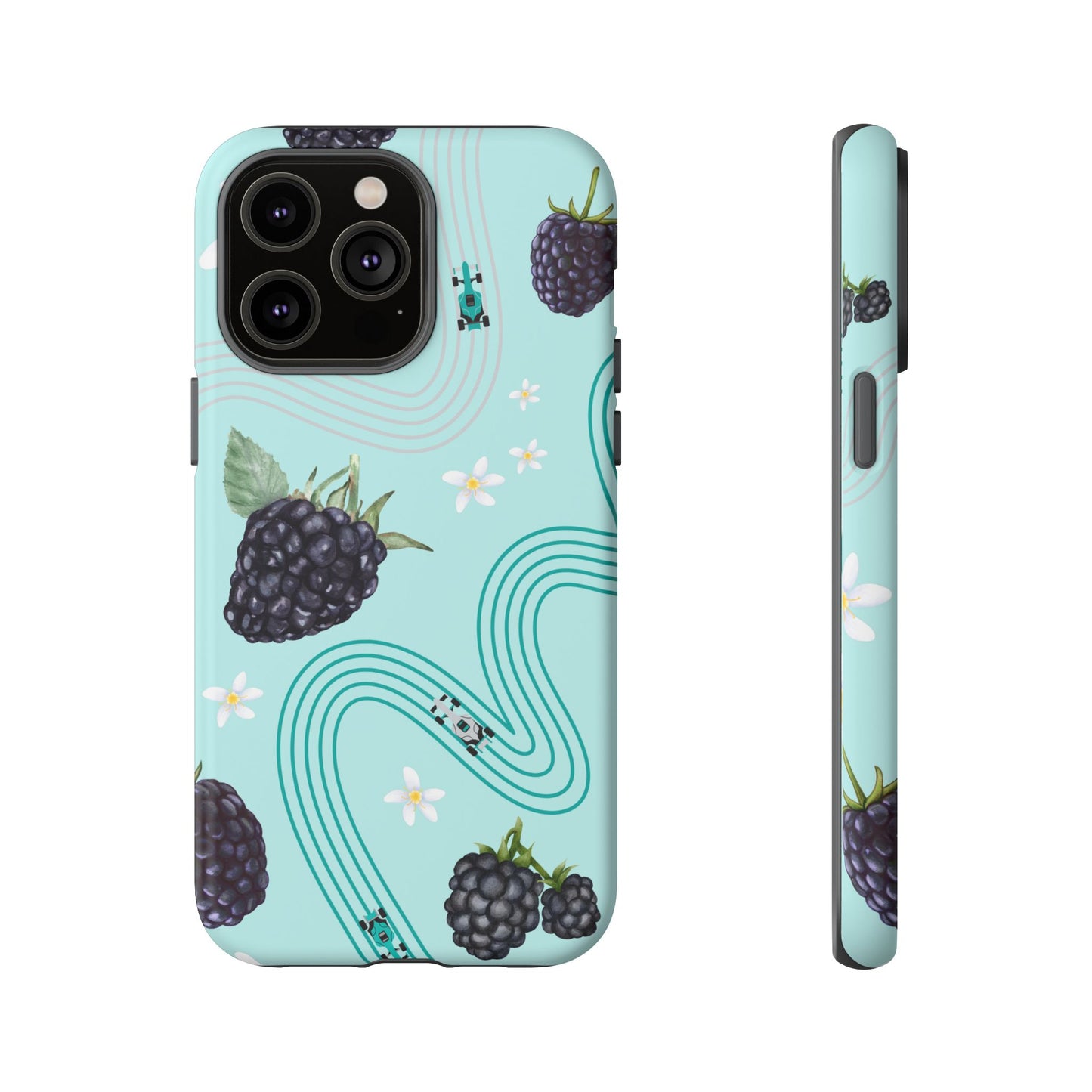 Teal F1 Mercedes and Blackberries Phone Case , Trendy F1 Gift, Formula 1 Gift, Cute Fruit F1 Phone Case, Unique Phone Case
