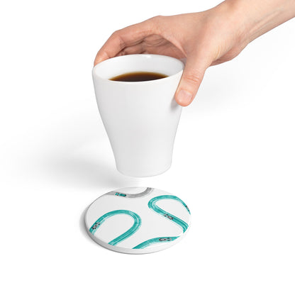 F1 Mercedes Ceramic Coaster - Teal and Gray Painted Tracks
