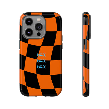 McLaren Orange and Black Checkered F1 Phone Case, Box Box Box F1 Phone Case