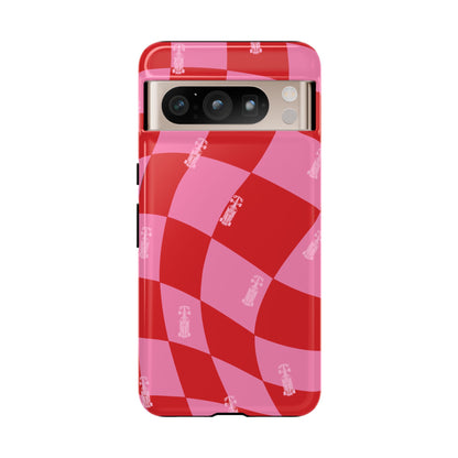 F1 Phone Case Pink and Red Checkerboard Design, Trendy F1 Gift, Girly Formula 1 Gift, Cute F1 Phone Case, Unique Formula One Phone Case