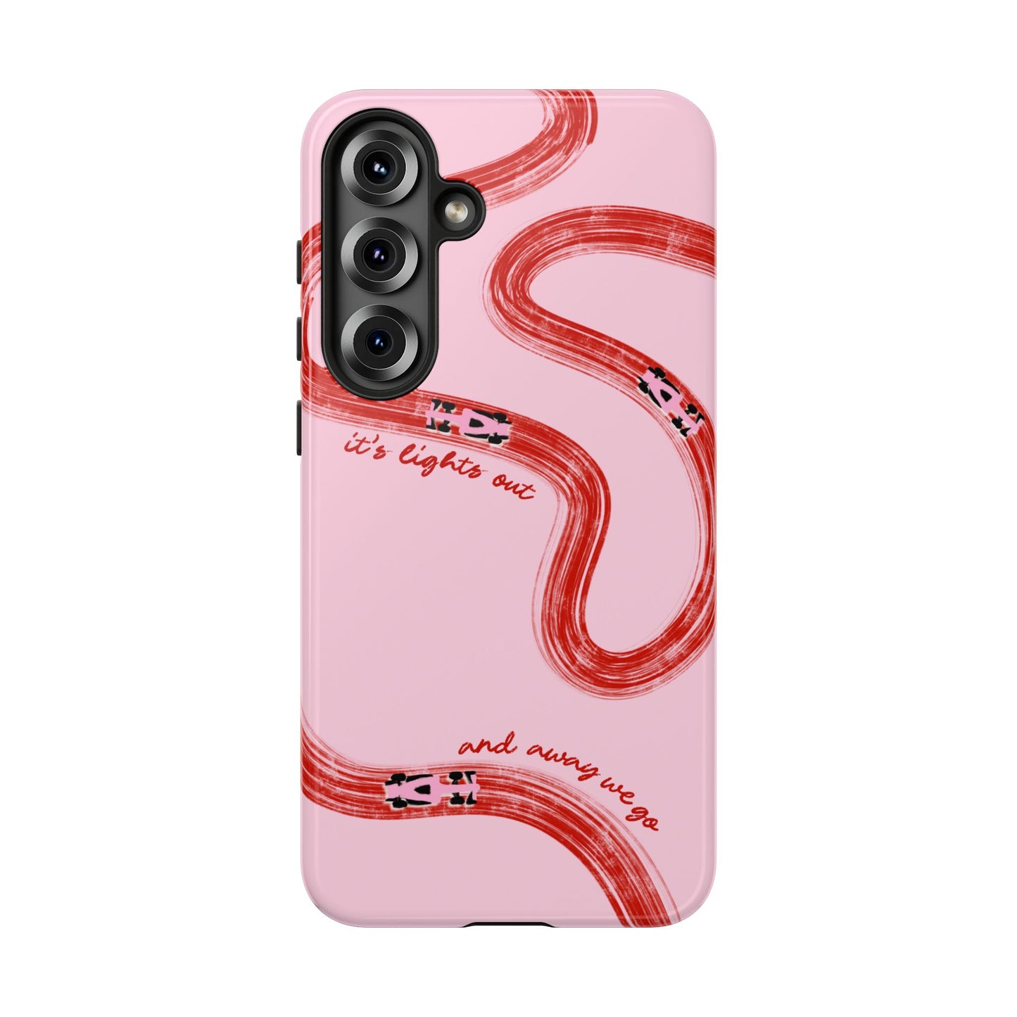F1 Phone Case Pink and Red Painted "its lights out and away we go", Trendy F1 Gift, Formula 1 Gift, Cute F1 Phone Case, Unique Phone Case