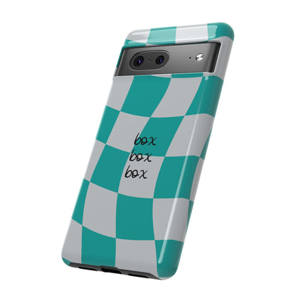 Mercedes Teal and Grey Checkered F1 Phone Case, Box Box Box F1 Phone Case