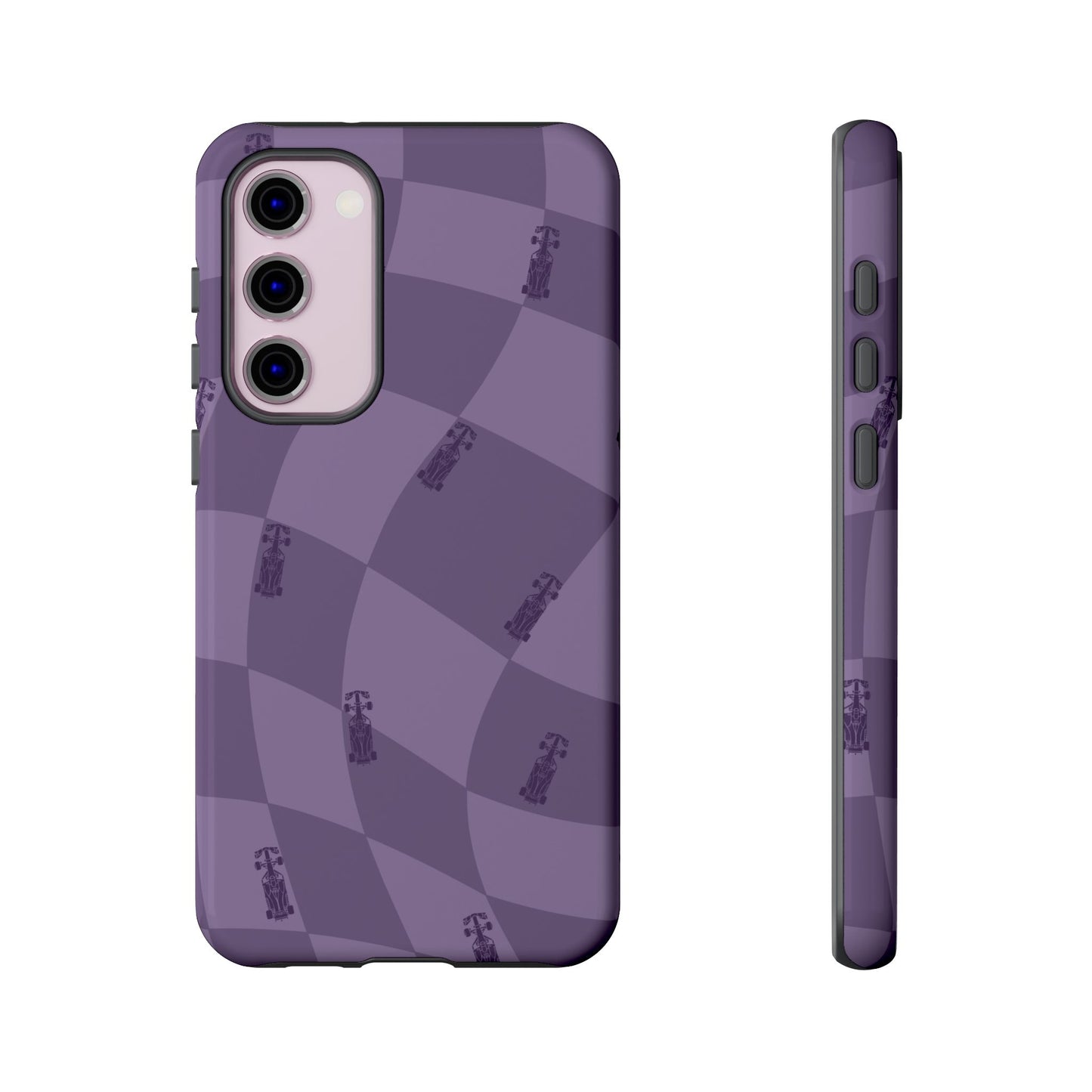 F1 Phone Case Purple Checkered Design, Trendy F1 Gift, Formula 1 Gift, Cute F1 Phone Case, Unique Formula One Phone Case