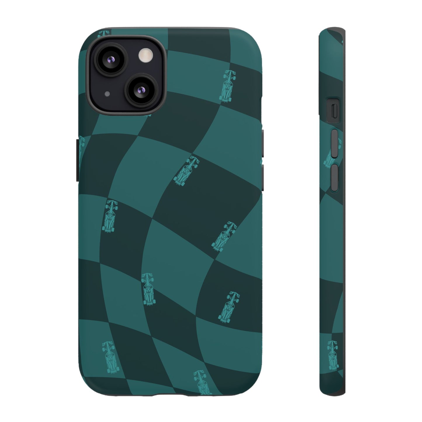 F1 Phone Case Teal Checkered Design, Trendy F1 Gift, Formula 1 Gift, Cute F1 Phone Case, Unique Formula One Phone Case