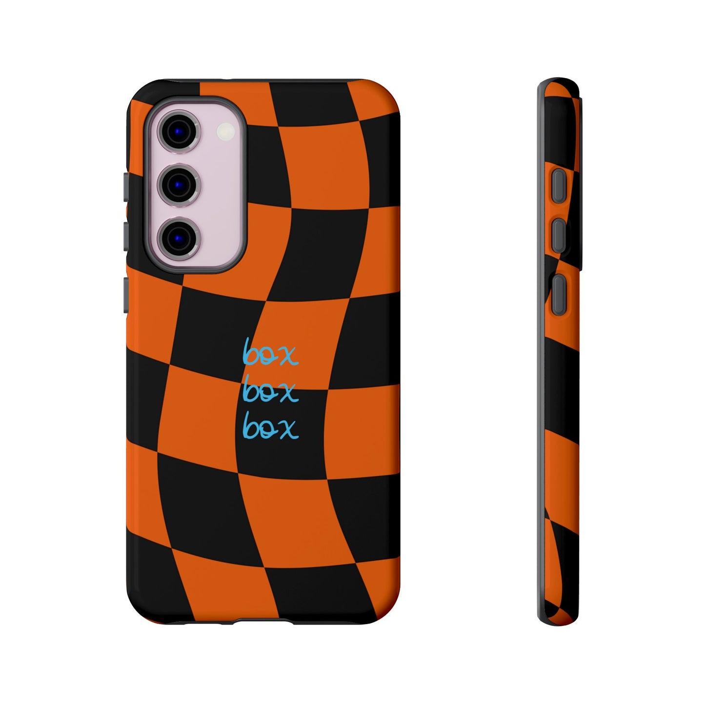 McLaren Orange and Black Checkered F1 Phone Case, Box Box Box F1 Phone Case