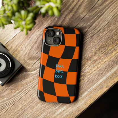 McLaren Orange and Black Checkered F1 Phone Case, Box Box Box F1 Phone Case