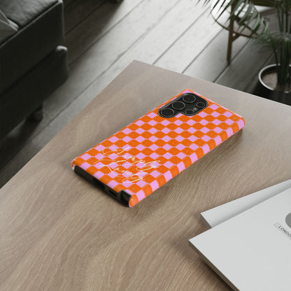 Simply Lovely Orange and Pink Checkered F1 Phone Case Design, Trendy F1 Gift, Formula 1 Gift, Cute F1 Phone Case