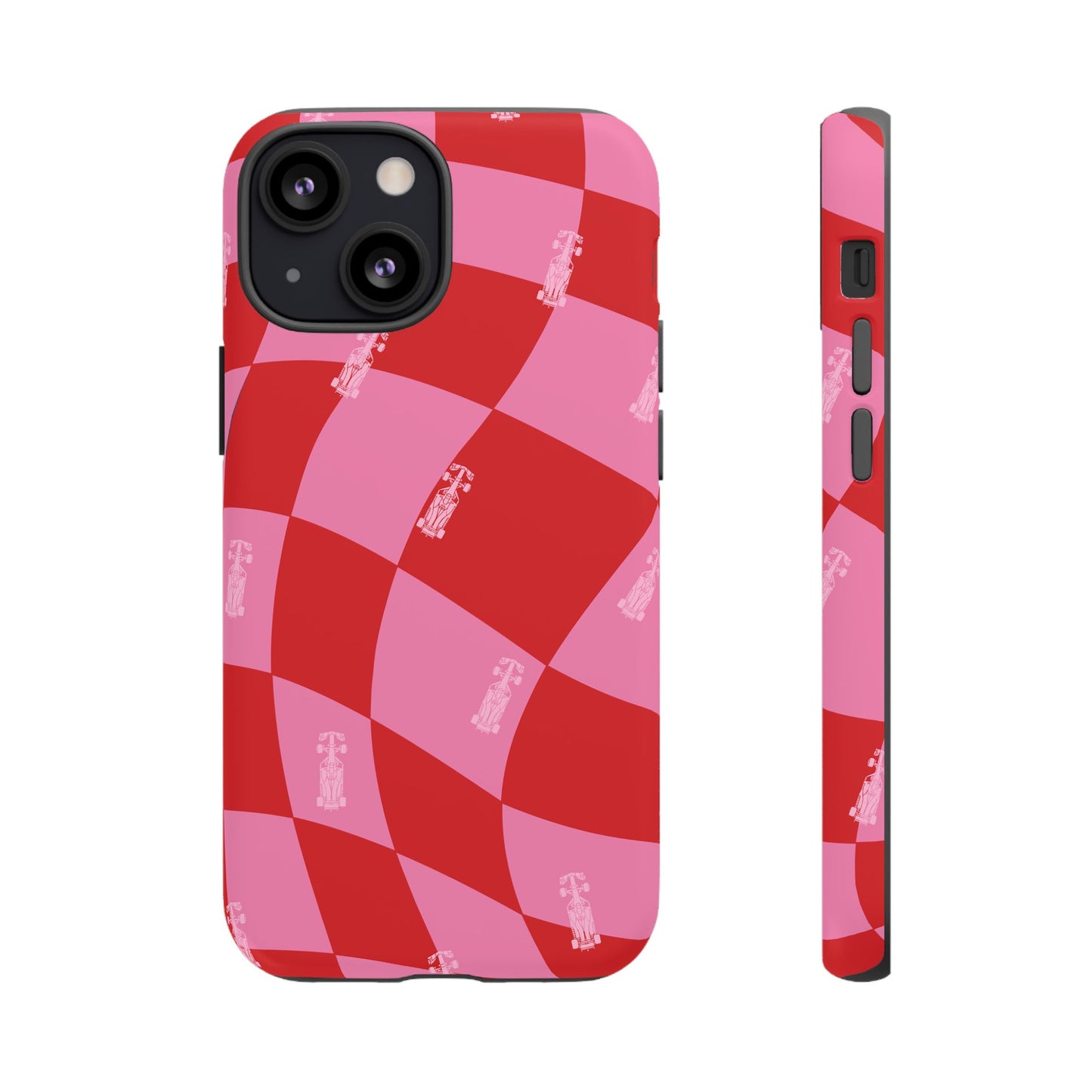 F1 Phone Case Pink and Red Checkerboard Design, Trendy F1 Gift, Girly Formula 1 Gift, Cute F1 Phone Case, Unique Formula One Phone Case