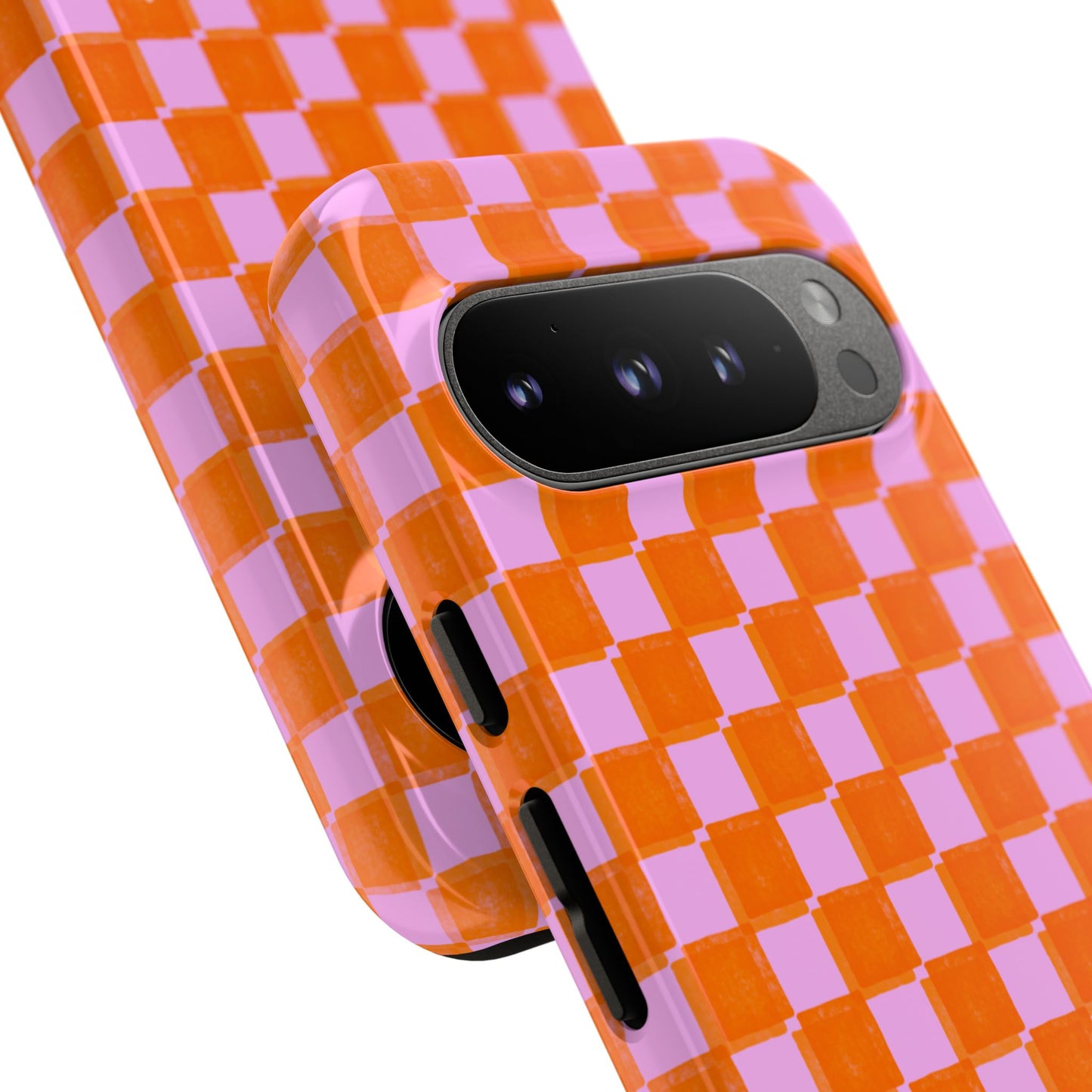 Simply Lovely Orange and Pink Checkered F1 Phone Case Design, Trendy F1 Gift, Formula 1 Gift, Cute F1 Phone Case
