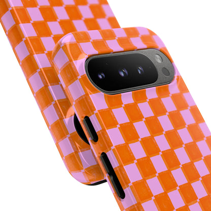 Simply Lovely Orange and Pink Checkered F1 Phone Case Design, Trendy F1 Gift, Formula 1 Gift, Cute F1 Phone Case