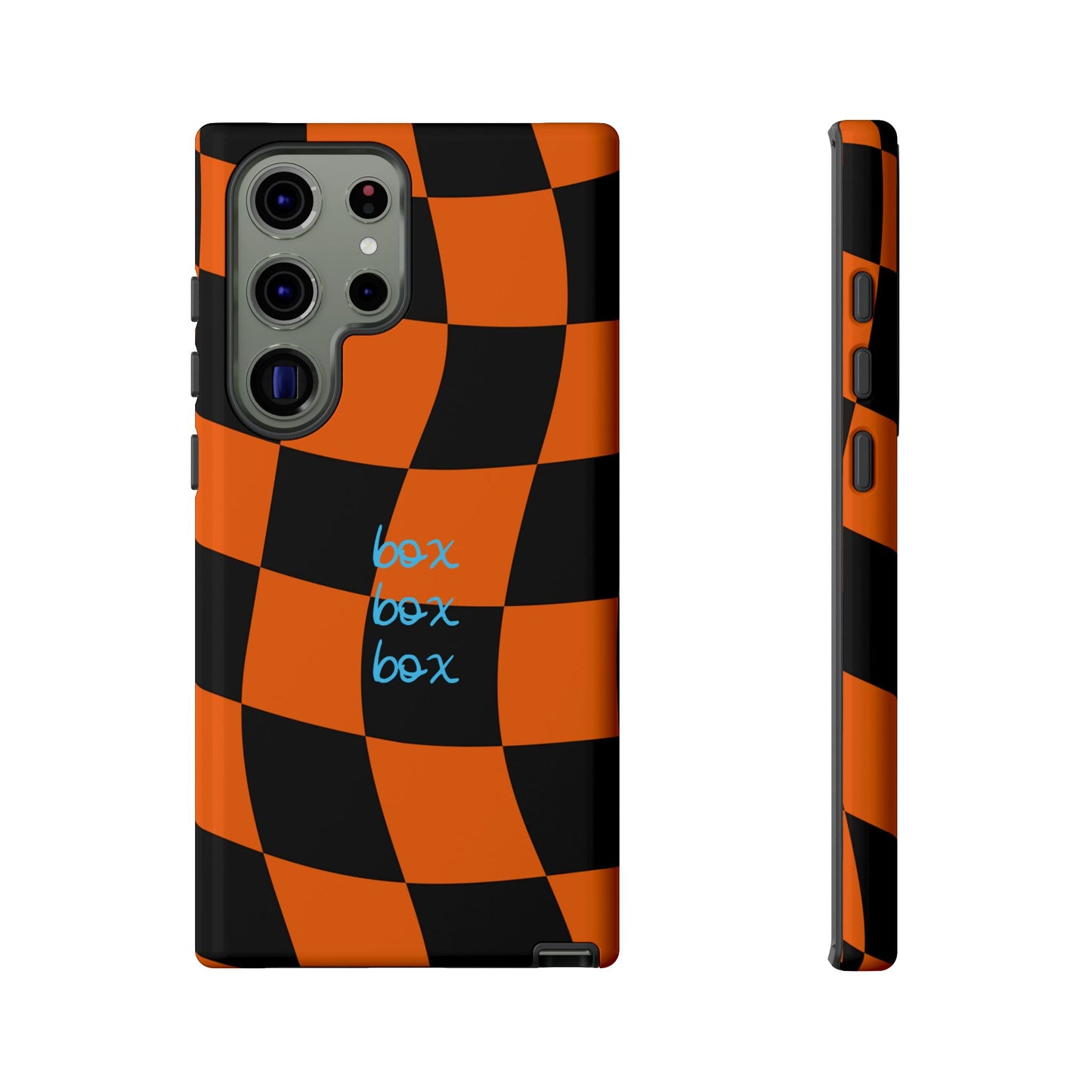 McLaren Orange and Black Checkered F1 Phone Case, Box Box Box F1 Phone Case