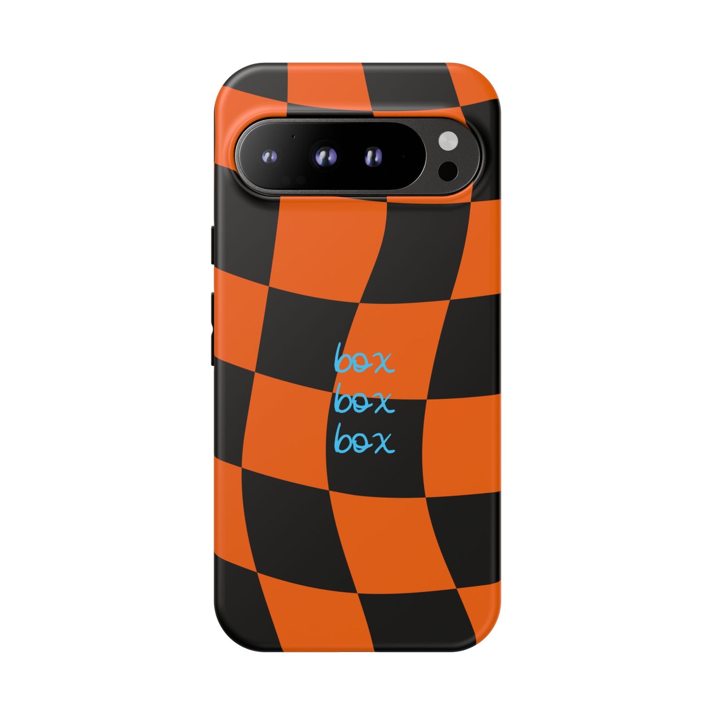McLaren Orange and Black Checkered F1 Phone Case, Box Box Box F1 Phone Case