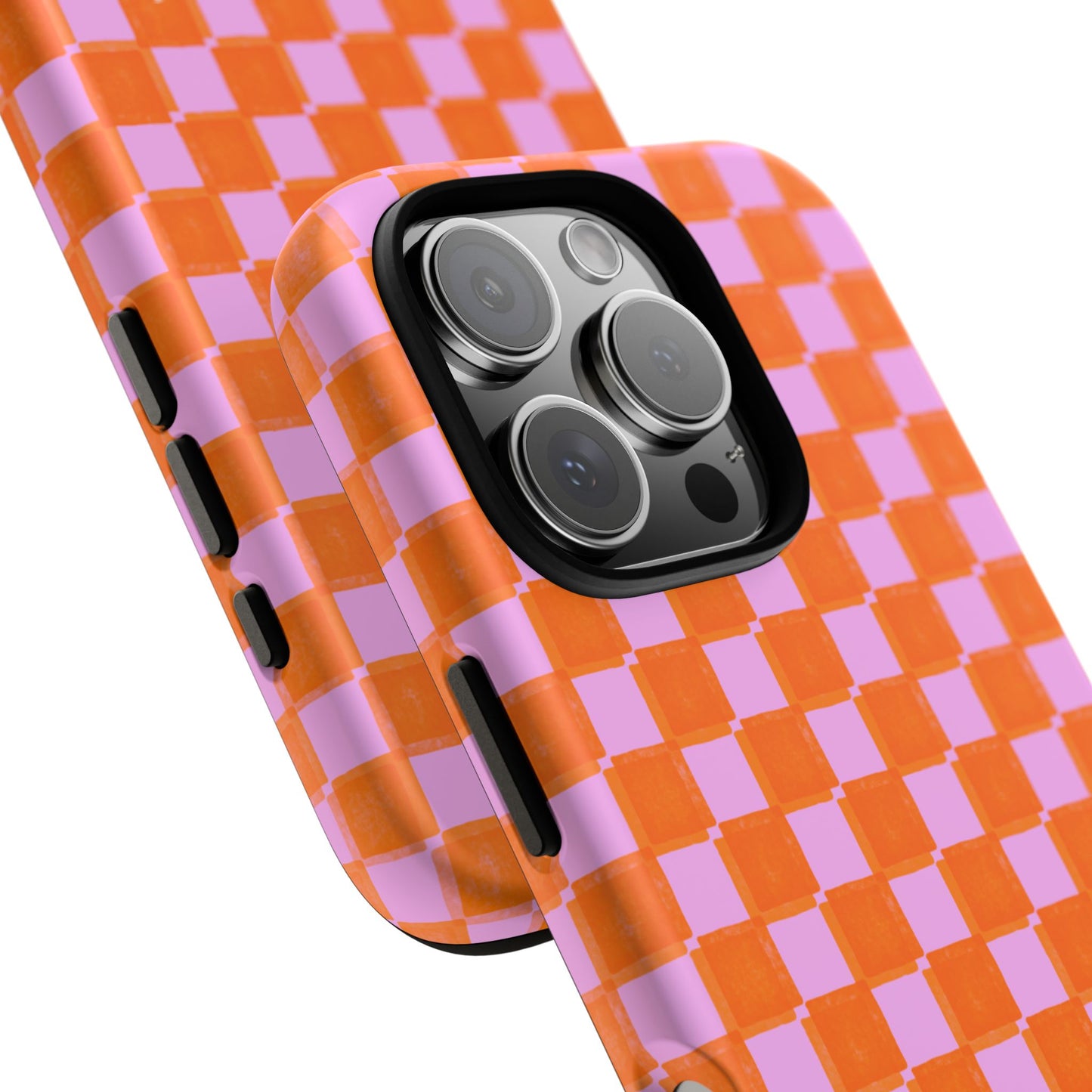 Simply Lovely Orange and Pink Checkered F1 Phone Case Design, Trendy F1 Gift, Formula 1 Gift, Cute F1 Phone Case