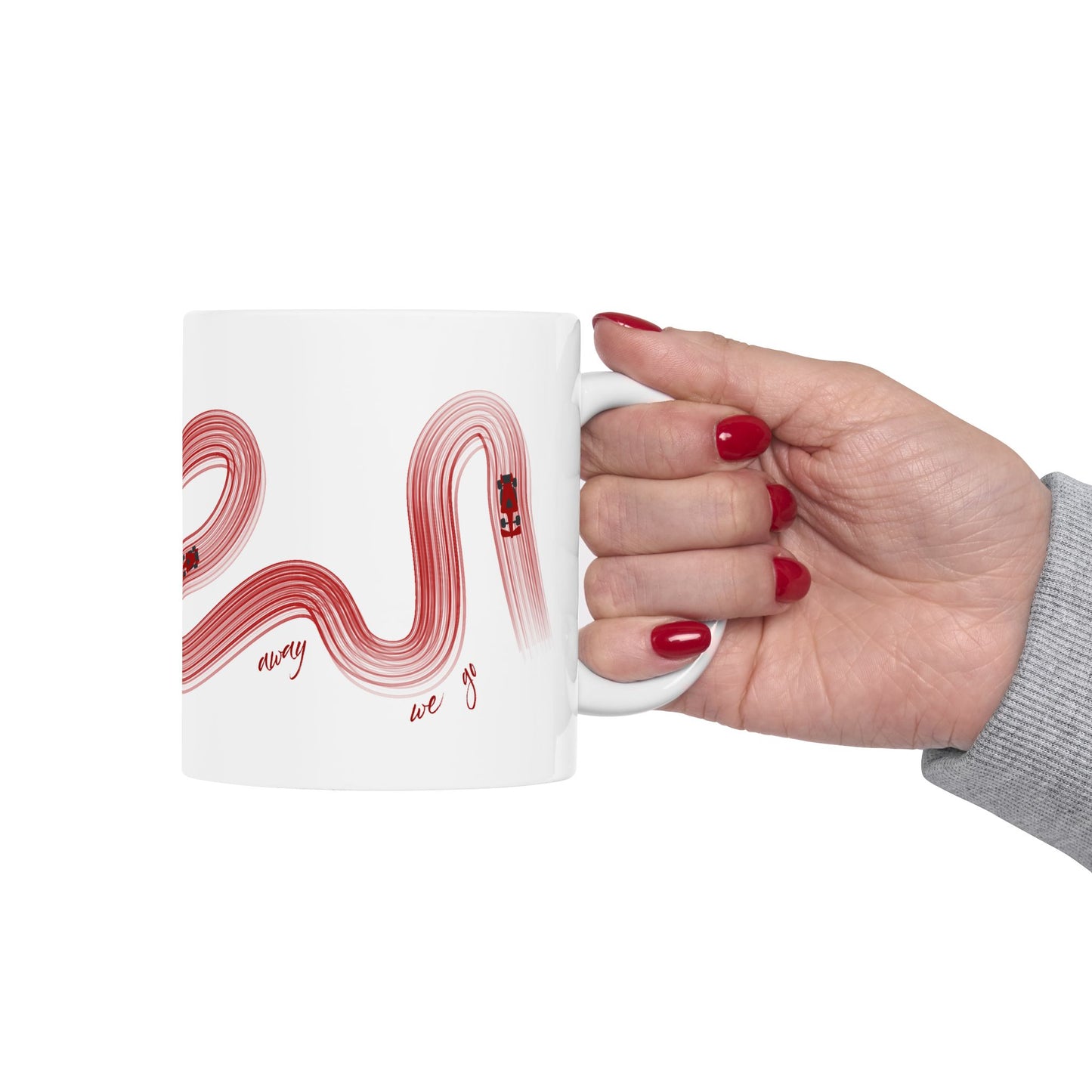 Red Painted F1  It's Lights Out and Away We Go Mug, Unique Gift for Coffee Lovers, Whimsical Formula 1 Gift