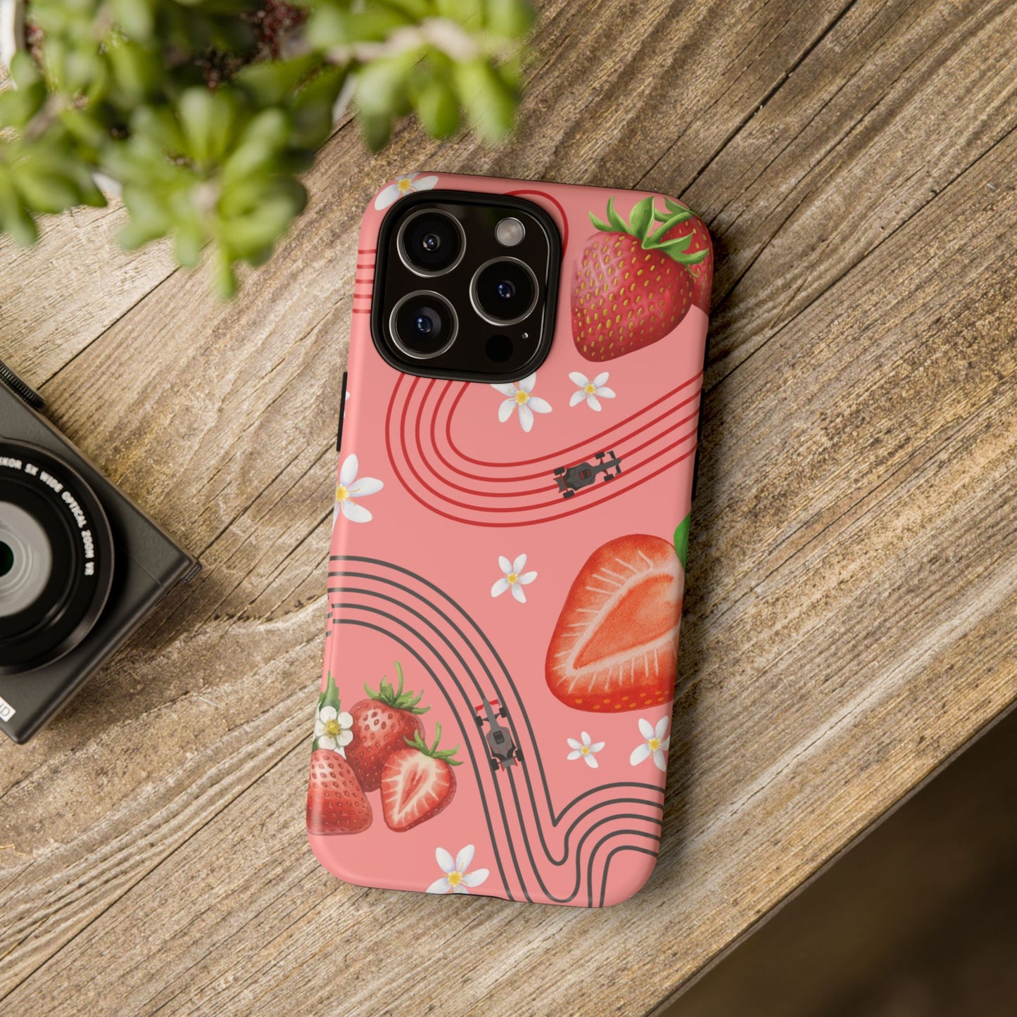 Red F1 Audi and Strawberries Phone Case, Trendy F1 Gift, Formula 1 Gift, Cute Fruit F1 Phone Case, Unique Phone Case