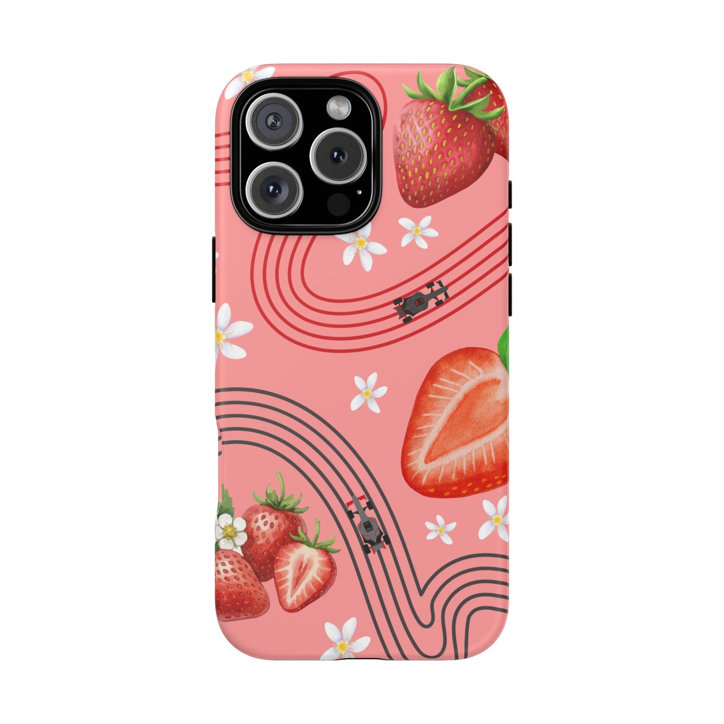 Red F1 Audi and Strawberries Phone Case, Trendy F1 Gift, Formula 1 Gift, Cute Fruit F1 Phone Case, Unique Phone Case