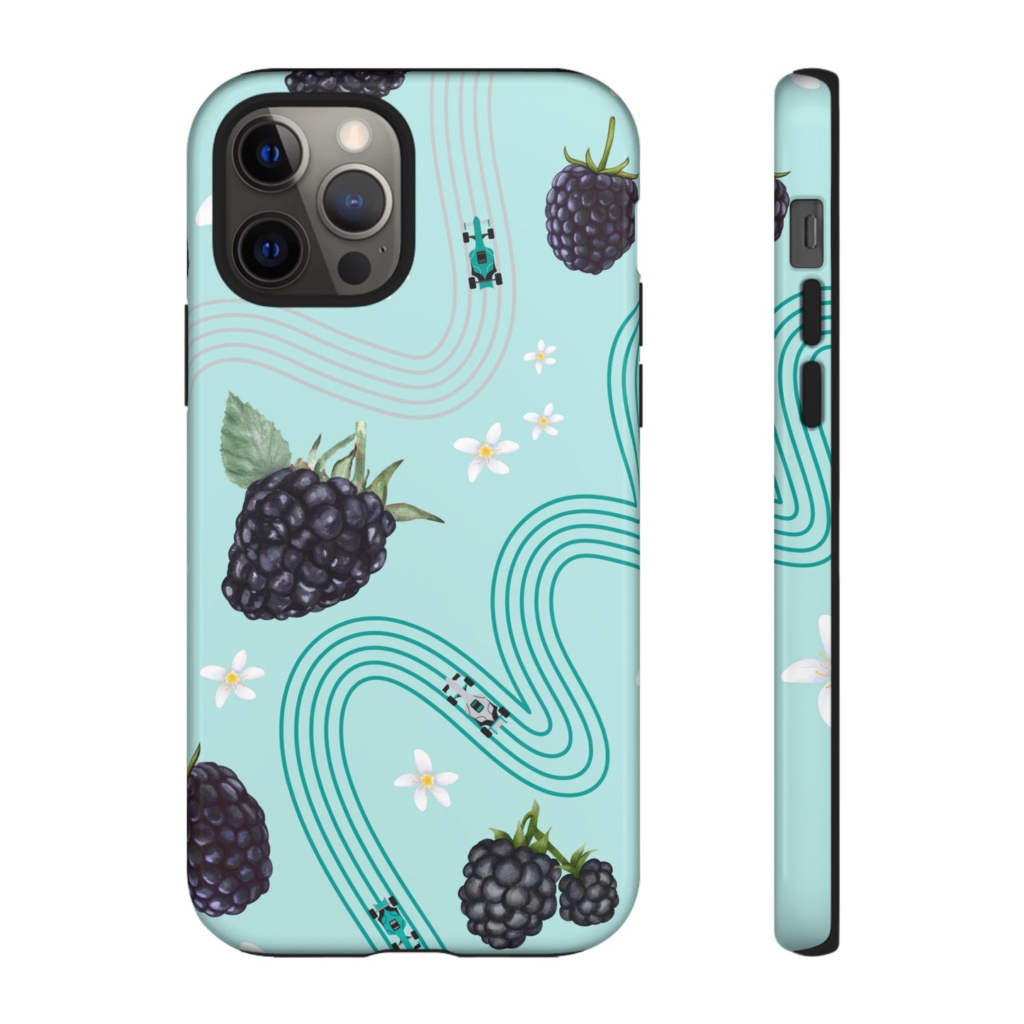 Teal F1 Mercedes and Blackberries Phone Case , Trendy F1 Gift, Formula 1 Gift, Cute Fruit F1 Phone Case, Unique Phone Case